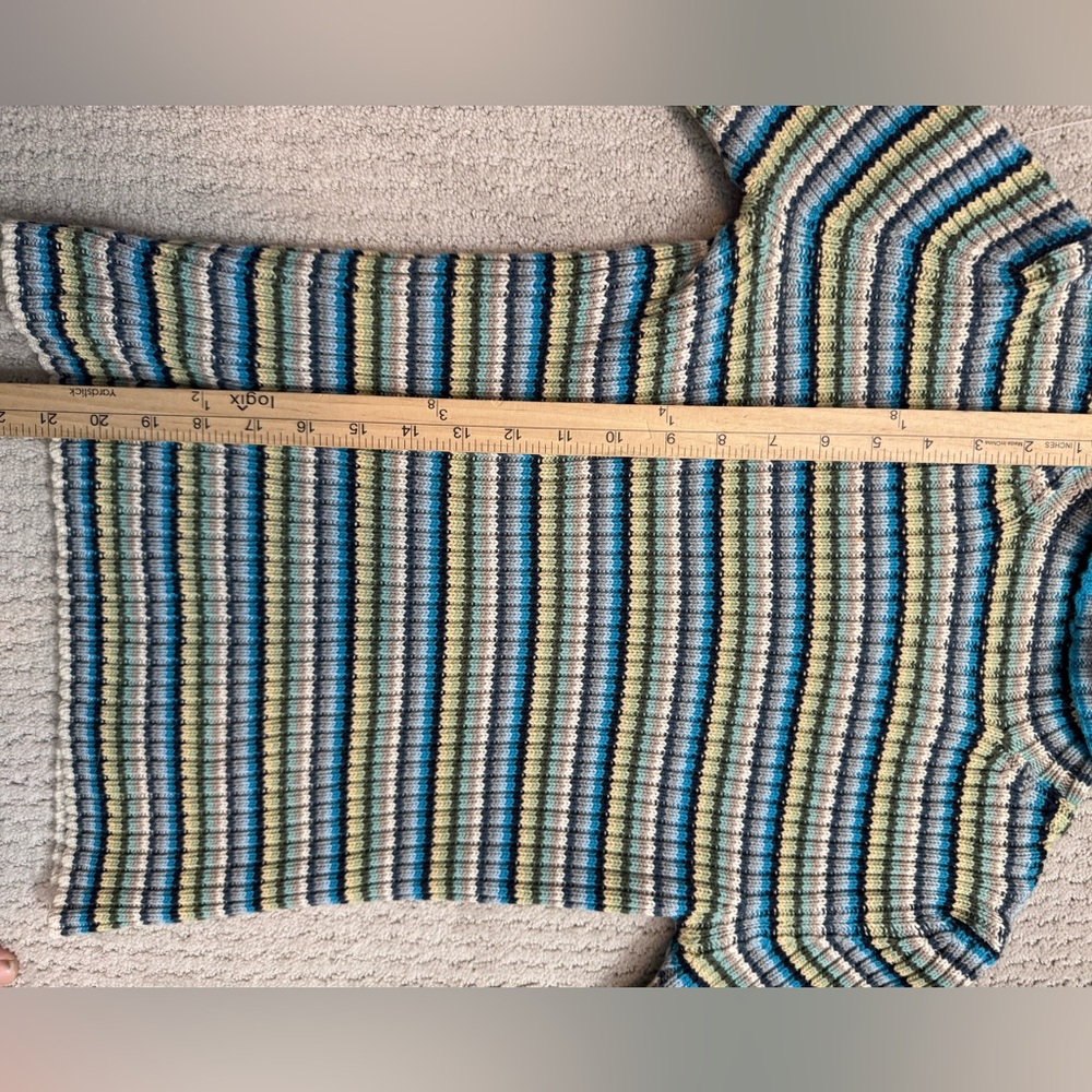 Vintage 90s Striped Gap Sweater Leather Elbow Patch XS Turtleneck 100% Cotton - Picture 11 of 13
